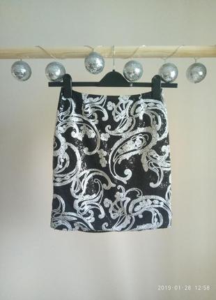 Красивая стильная нарядная юбка мини в пайетки2 фото