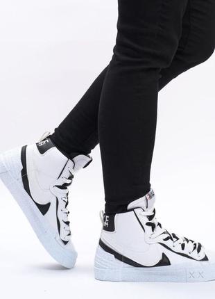 Nike blazer sacai high white, кроссовки найсны весна-осень белое высокие, кроссовки найк высокие демисезонные