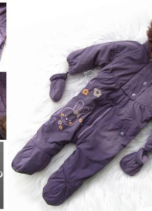 Теплый комбинезон  ромпер человечек с капюшоном и варежками kimbaloo