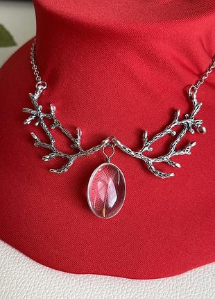 Ланцюжок колон намисто з підвіскою кристалом з насіниною гілки дерева гот ліс  класичне намисто середньовіччя нове