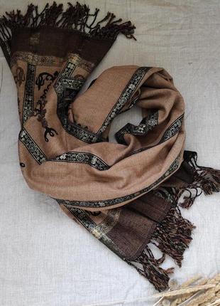 Двусторонний теплый широкий шарф палантин шерсть + шовк ginoer2 фото