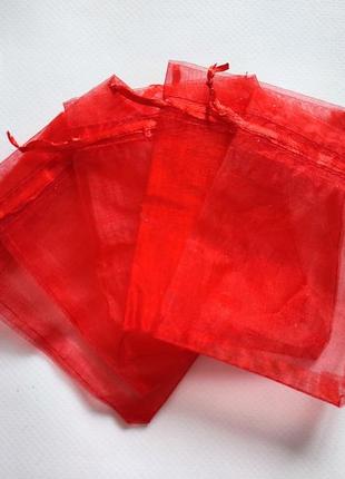 Красный мешочек мешок с завязками упаковка прозрачная сеточка органзы3 фото