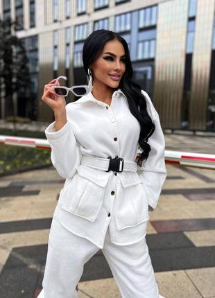 🧡прикольный стильный костюм на флисе, пояс в комплекте, цвет: белый, серый, малина, бежевый, черный, размер: 42-46