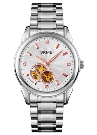 Мужские часы скелетон skmei м030 механические (серебристые)