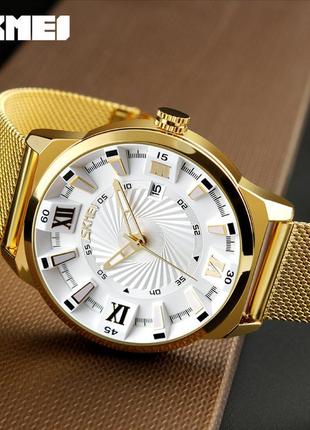 Годинник чоловічий наручний skmei 9166 gold white оригінал1 фото