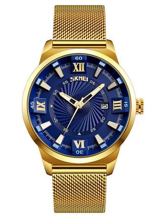 Годинник чоловічий наручний skmei 9166 gold blue оригінал3 фото