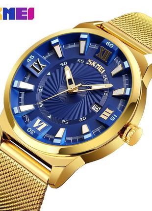 Годинник чоловічий наручний skmei 9166 gold blue оригінал2 фото