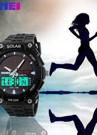 Мужские спортивные часы skmei 1049 с солнечной батареей (черные)4 фото