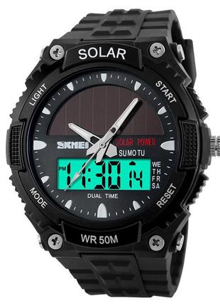 Мужские спортивные часы skmei 1049 с солнечной батареей (черные)2 фото