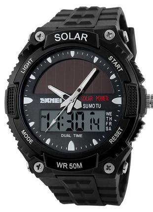 Чоловічий спортивний годинник skmei 1049 із сонячною батареєю (чорний)1 фото