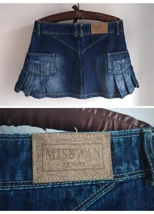 Трендовая джинсовая мини юбка низкая заниженная посадка защипы misswan супер качество тяжелый плотный деним4 фото