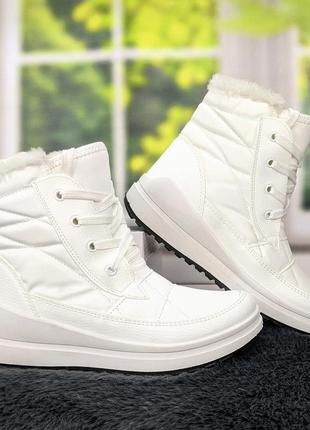 Ботинки дутики женские белые на шнурках еко-кожа paolla6 фото