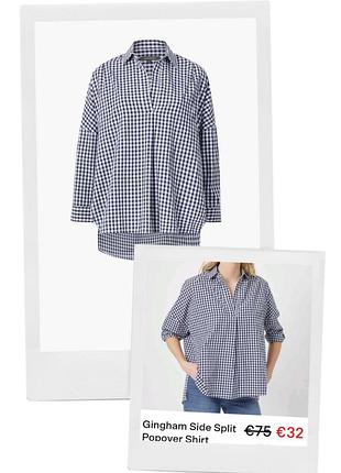 Стильна натуральна базова оверсайз сорочка french connection в дрібну клітинку блуза блузка бавовна монохромний принт