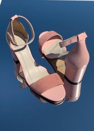 Женские босоножки на каблуке розовые пудровые кожа замша все цвета под заказ 36-43р6 фото