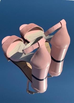Женские босоножки на каблуке розовые пудровые кожа замша все цвета под заказ 36-43р4 фото