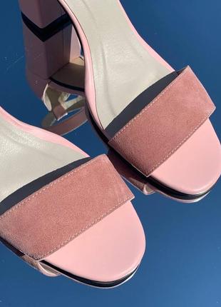 Женские босоножки на каблуке розовые пудровые кожа замша все цвета под заказ 36-43р2 фото