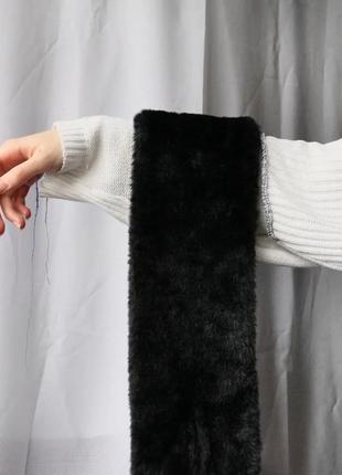 Аккуратный однотонный шарф черный плюшевый шарфик короткий под мех, панк3 фото