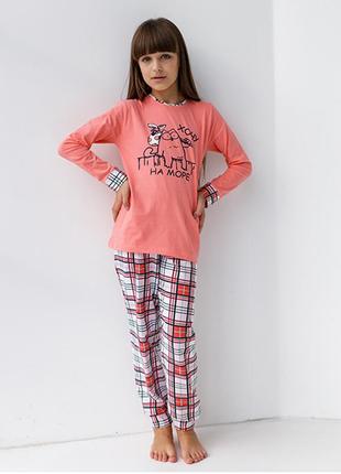 Пижама для девочки с штанами кот 90751 фото
