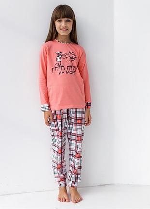 Пижама для девочки с штанами кот 90754 фото