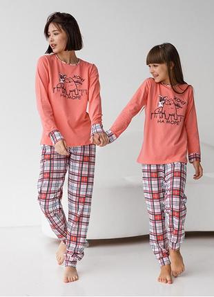 Пижама для девочки с штанами кот 90756 фото