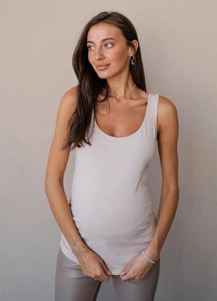 Бежевая легкая майка для беременных будущих мам высокого качества материал, 963041-бж1 фото