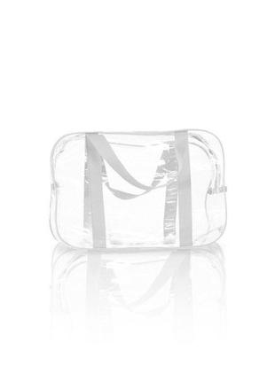 Маленькая прозрачная сумка в роддом размер 31х21х14 прочная и вместительная белая, 002б1 фото