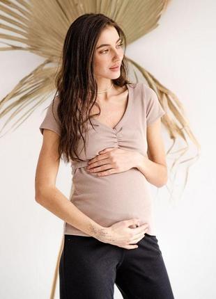 Футболка в рубчик для беременных и кормящих мам с секретом для кормления мокко, 5307138-м3 фото
