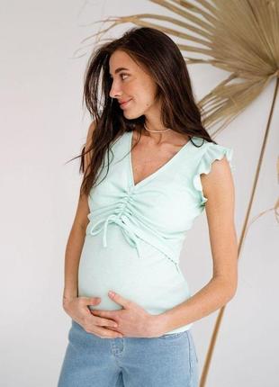 Трикотажна м'ятна майка для вагітних і годуючих мам з секретом для годування, 5309138-м7 фото