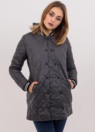 Сіра демісезонна куртка для вагітних зі знімною вставкою на животик та знімним капюшоном, 4133272-с