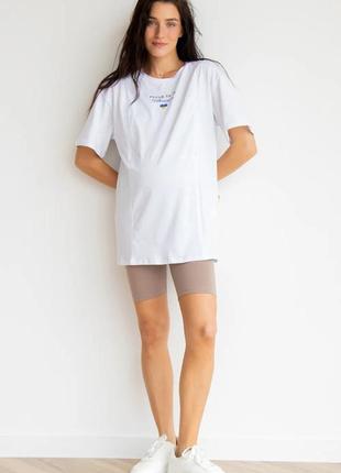 Белая футболка для беременных и кормящих мам удлиненная с секретом для кормления хлопковая, 5332041-1-б2 фото