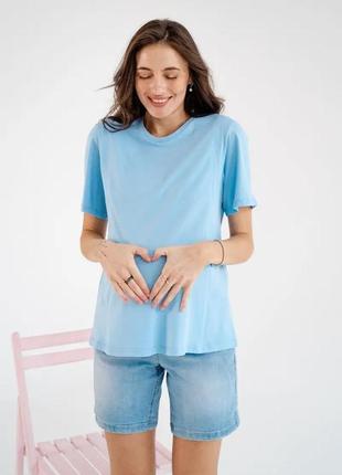 Футболка для вагітних і годуючих мам з секретом для годування однотонна блакитна, 4170042-г6 фото