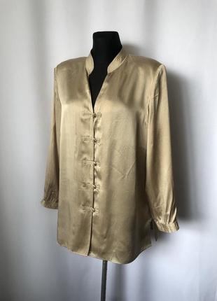 Золотистая шелковая блузка с китайскими застежками1 фото