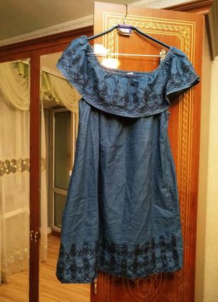 Стильное платье джинс лицеол с карманами, 48-546 фото