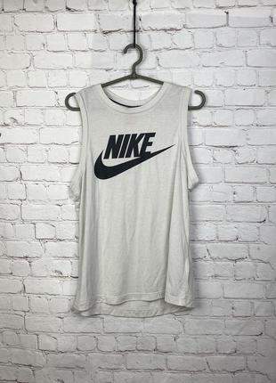 Мужская стильная спортивная бежевая майка футболка nike с большим логотипом