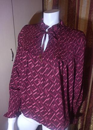 Бордова блуза з принтом3 фото