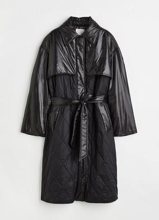 Пальто большого размера из стеганого плетения с разделами из контрастной ткани5 фото