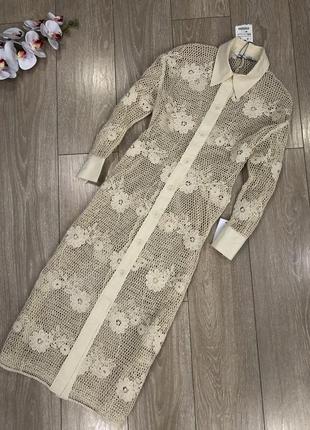 Длинное вязаное платье рубашка zara