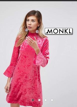 Monki яскрава трендова сукня плаття насичений рожевий/фуксія м’який  бархат