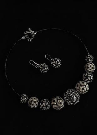 Комплект украшений ожерелье и серьги из бисера hand made7 фото