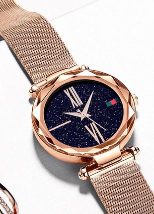 Женские часы starry sky watch на магнитной застёжке золотистые5 фото