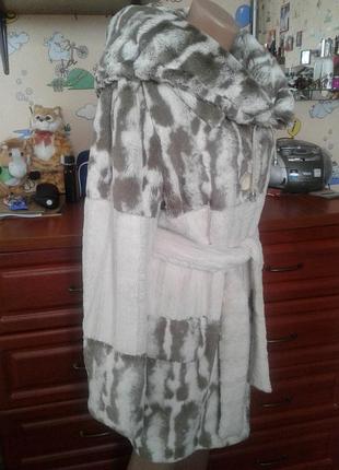 Шикарная плюшевая искусственная шуба полушубок на подкладке с поясом 44-48р