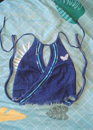 Джинсовий топ з трикотажною спинкою