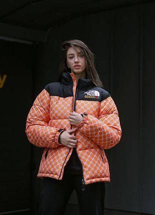 Жіночий пуховик оранжевий жіноча зимова куртка оранжева пухова the north face tnf тнф