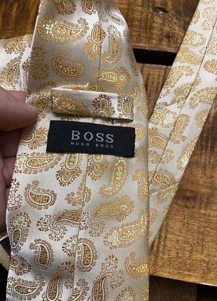 Чоловіча шовкова краватка з візерунком hugo boss (хьюго босс ідеал оригінал золотиста)3 фото