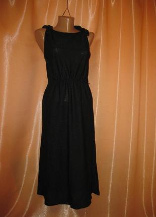 Удобное нарядное силуэтное платье сарафан безрукавка черная миди за колено км1432 тянется2 фото