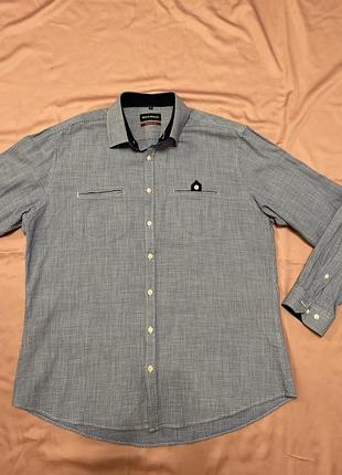 Біла з синім рубашка чоловіча з довгим рукавом, не тоненька