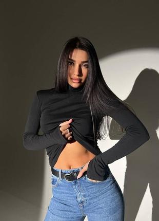 Водолазка вискоза джерси с начесом гольф под шею горло базовый стильный трендовый черный с прорезью для пальчика теплая утепленная