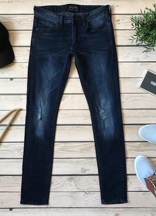 Мужские тёмные синие рваные зауженные джинсы superdry skinny  супер драй1 фото