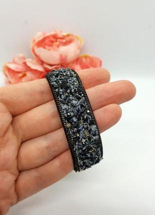 ✨🖤 браслет манжет чорний натуральний камінь кристали обсидіан6 фото