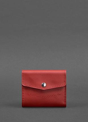 Женский кожаный маленький кошелек тройного сложения с монетницей из натуральной кожи красный2 фото